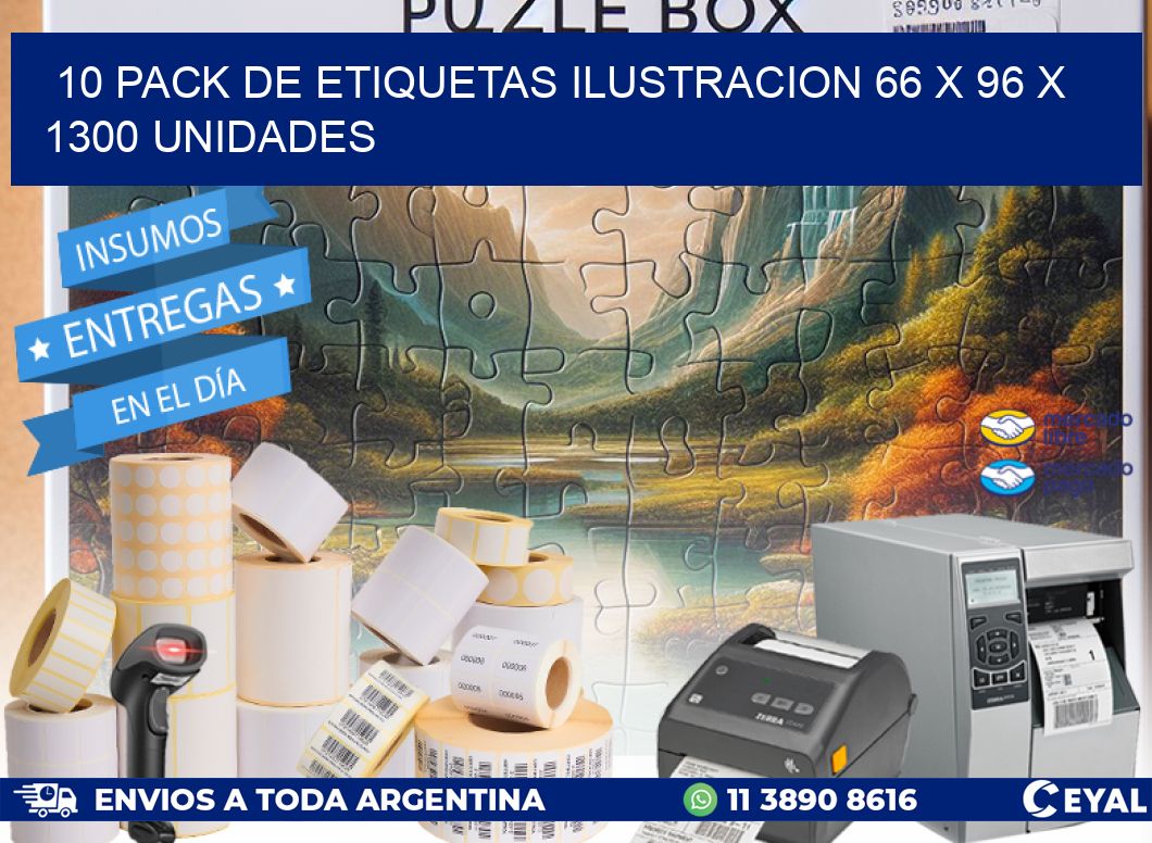 10 PACK DE ETIQUETAS ILUSTRACION 66 x 96 X 1300 UNIDADES