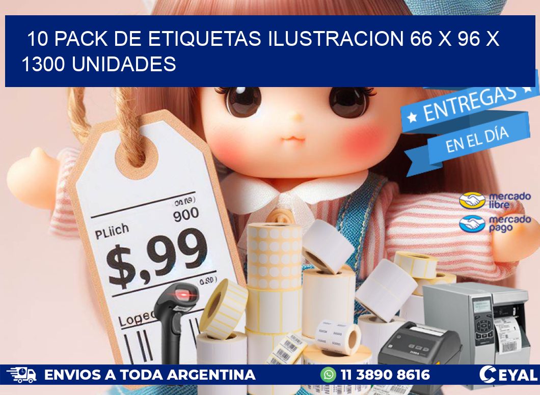 10 PACK DE ETIQUETAS ILUSTRACION 66 x 96 X 1300 UNIDADES