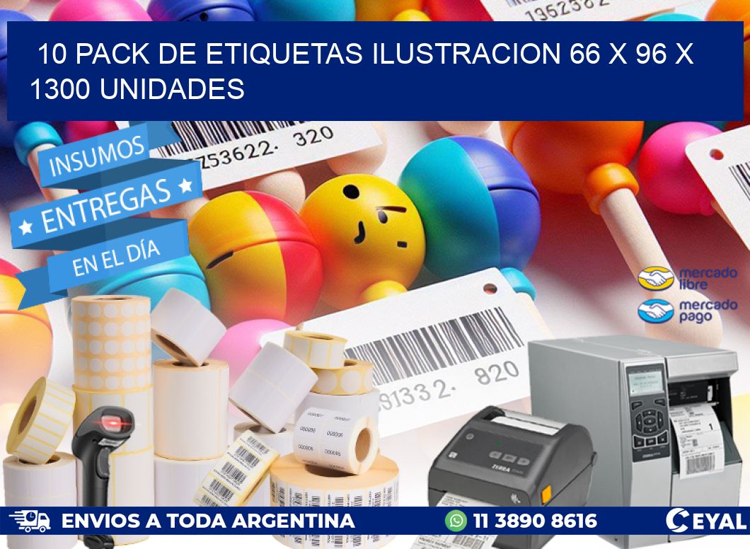 10 PACK DE ETIQUETAS ILUSTRACION 66 x 96 X 1300 UNIDADES