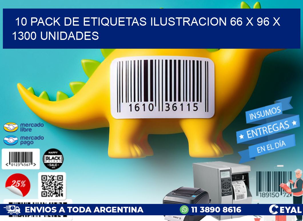 10 PACK DE ETIQUETAS ILUSTRACION 66 x 96 X 1300 UNIDADES