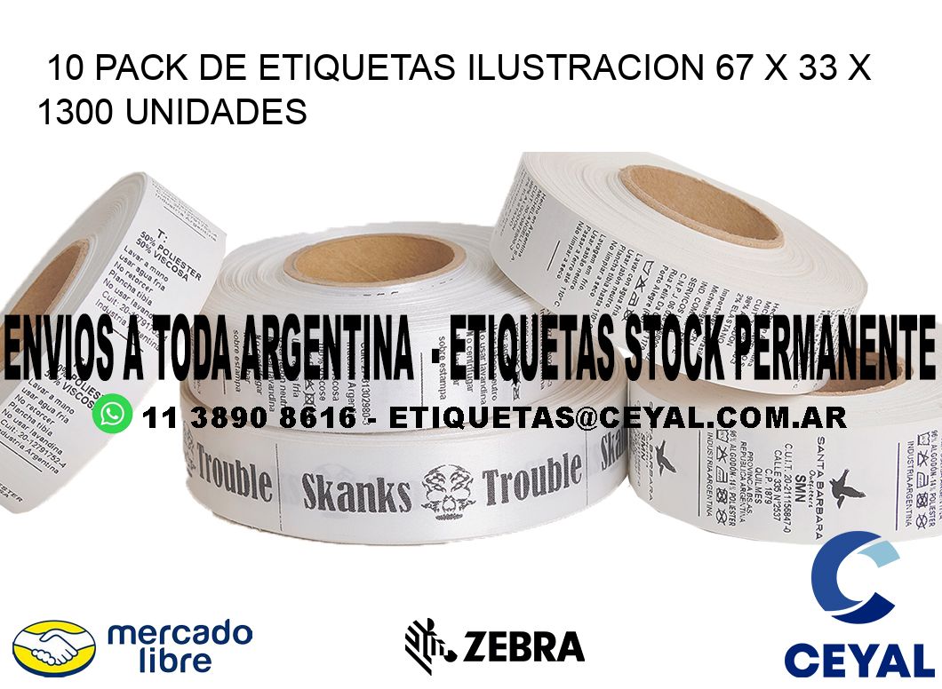 10 PACK DE ETIQUETAS ILUSTRACION 67 x 33 X 1300 UNIDADES