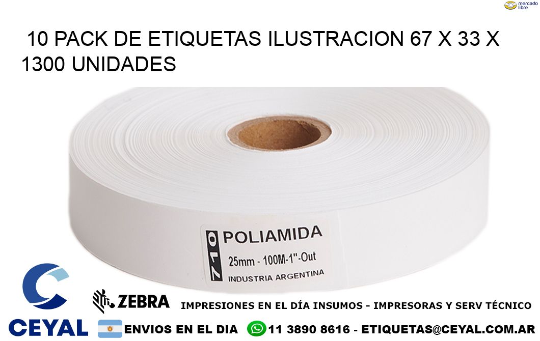 10 PACK DE ETIQUETAS ILUSTRACION 67 x 33 X 1300 UNIDADES