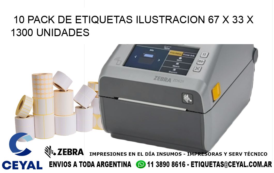 10 PACK DE ETIQUETAS ILUSTRACION 67 x 33 X 1300 UNIDADES