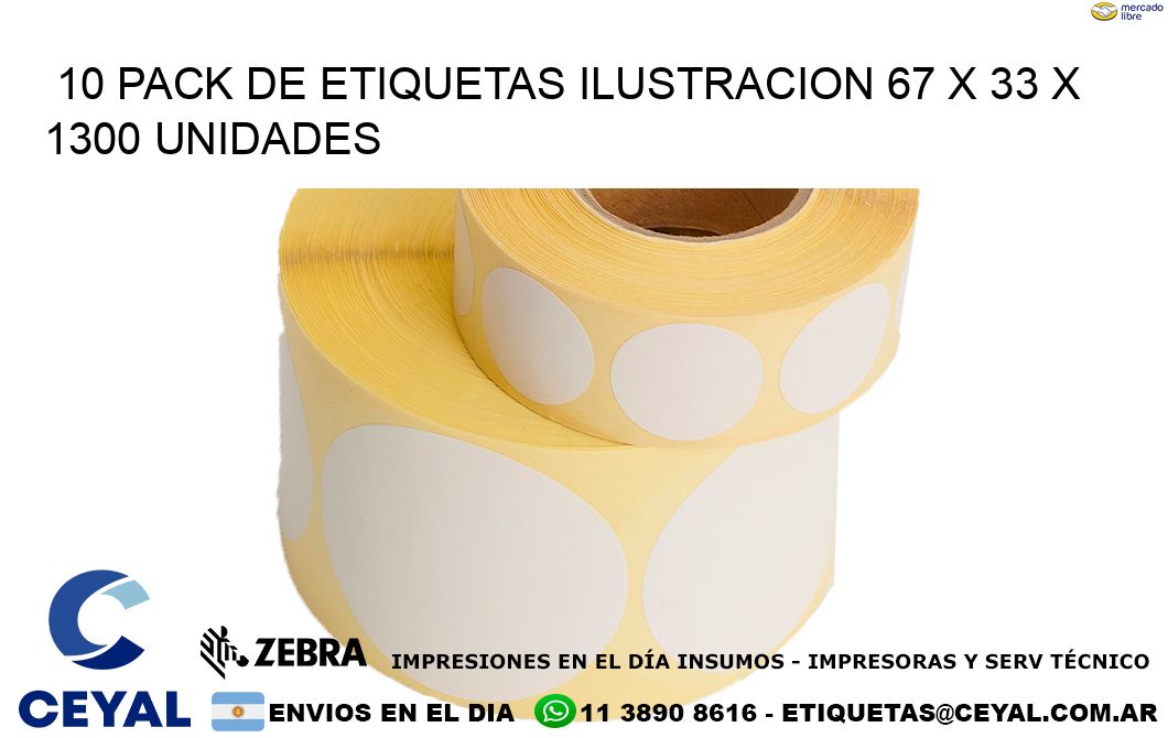 10 PACK DE ETIQUETAS ILUSTRACION 67 x 33 X 1300 UNIDADES