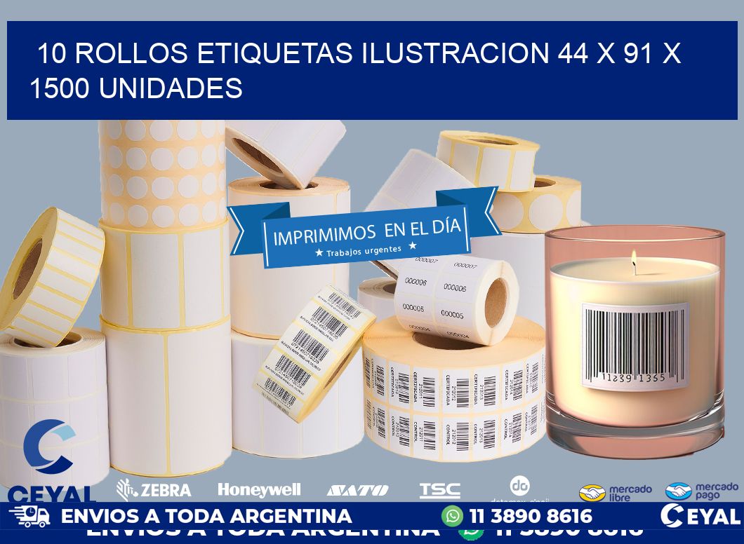 10 ROLLOS ETIQUETAS ILUSTRACION 44 x 91 X 1500 UNIDADES