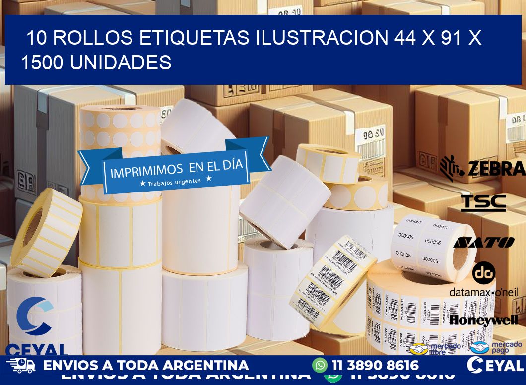 10 ROLLOS ETIQUETAS ILUSTRACION 44 x 91 X 1500 UNIDADES