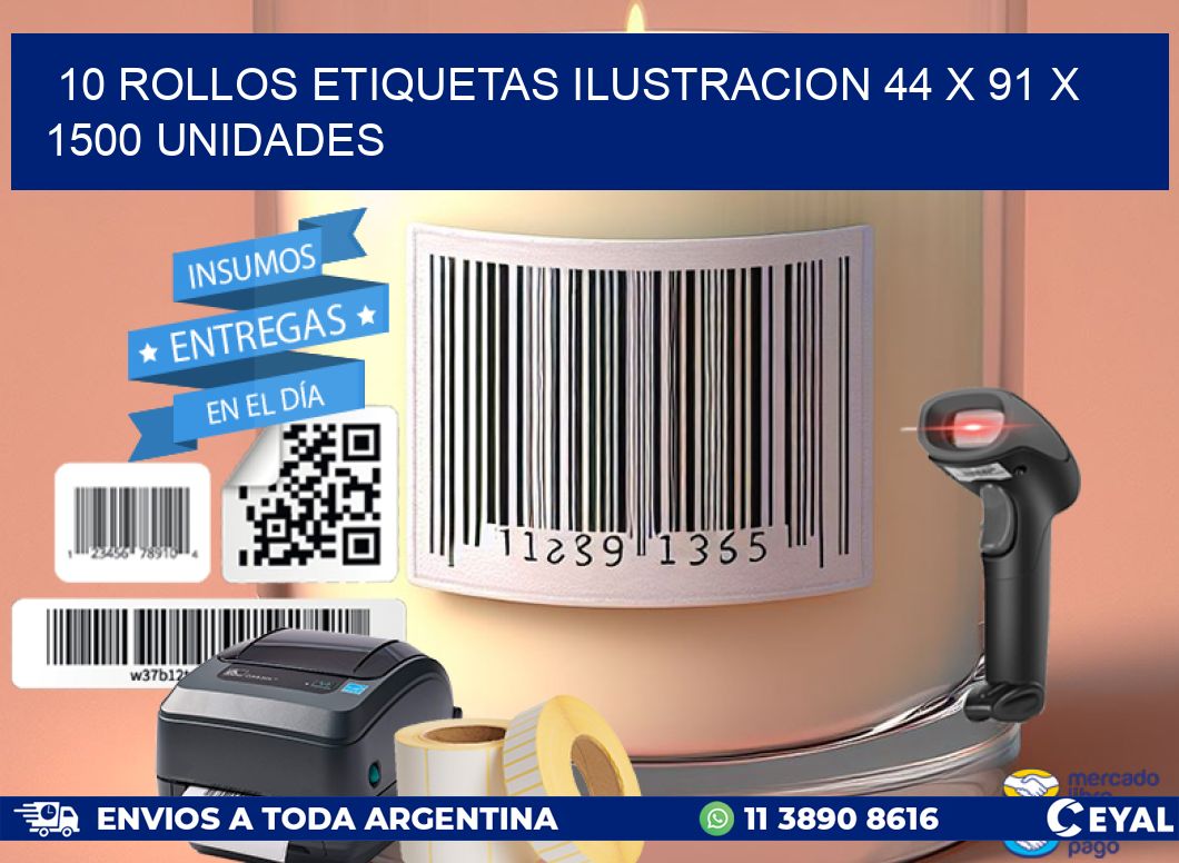 10 ROLLOS ETIQUETAS ILUSTRACION 44 x 91 X 1500 UNIDADES