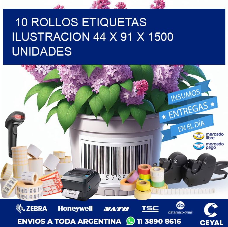 10 ROLLOS ETIQUETAS ILUSTRACION 44 x 91 X 1500 UNIDADES