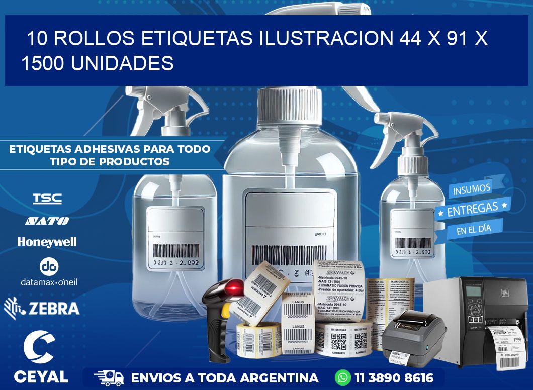 10 ROLLOS ETIQUETAS ILUSTRACION 44 x 91 X 1500 UNIDADES