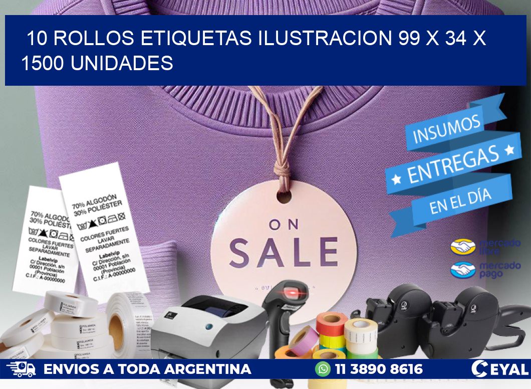 10 ROLLOS ETIQUETAS ILUSTRACION 99 x 34 X 1500 UNIDADES