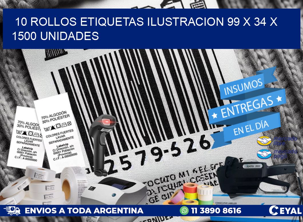 10 ROLLOS ETIQUETAS ILUSTRACION 99 x 34 X 1500 UNIDADES