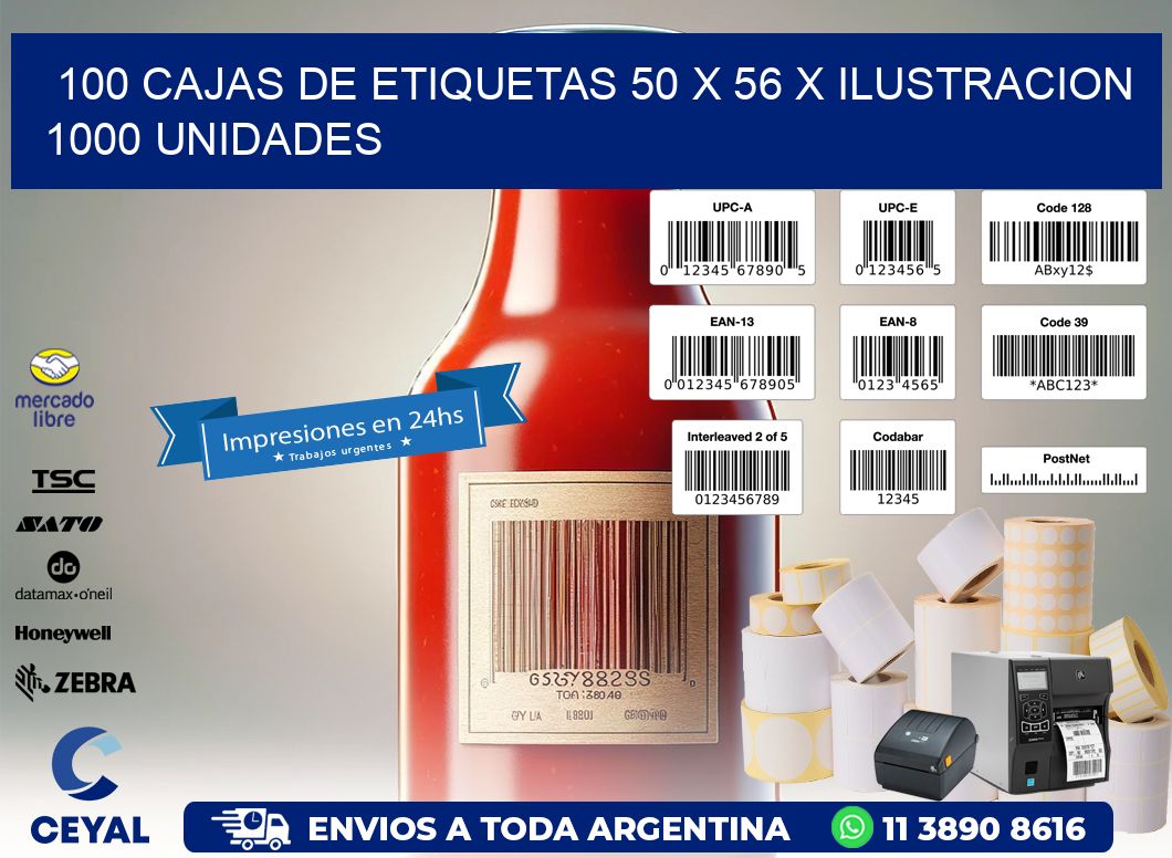 100 CAJAS DE ETIQUETAS 50 x 56 X ILUSTRACION 1000 UNIDADES