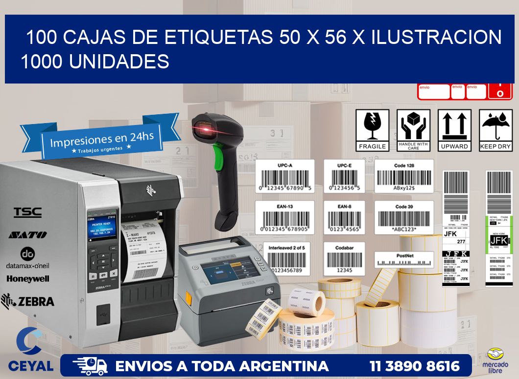 100 CAJAS DE ETIQUETAS 50 x 56 X ILUSTRACION 1000 UNIDADES