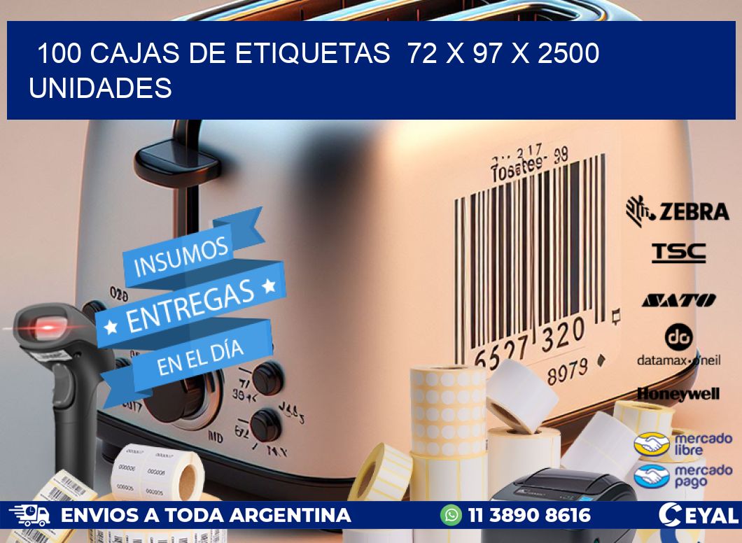 100 CAJAS DE ETIQUETAS  72 x 97 X 2500 UNIDADES