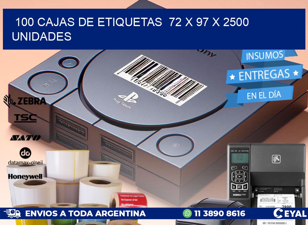 100 CAJAS DE ETIQUETAS  72 x 97 X 2500 UNIDADES