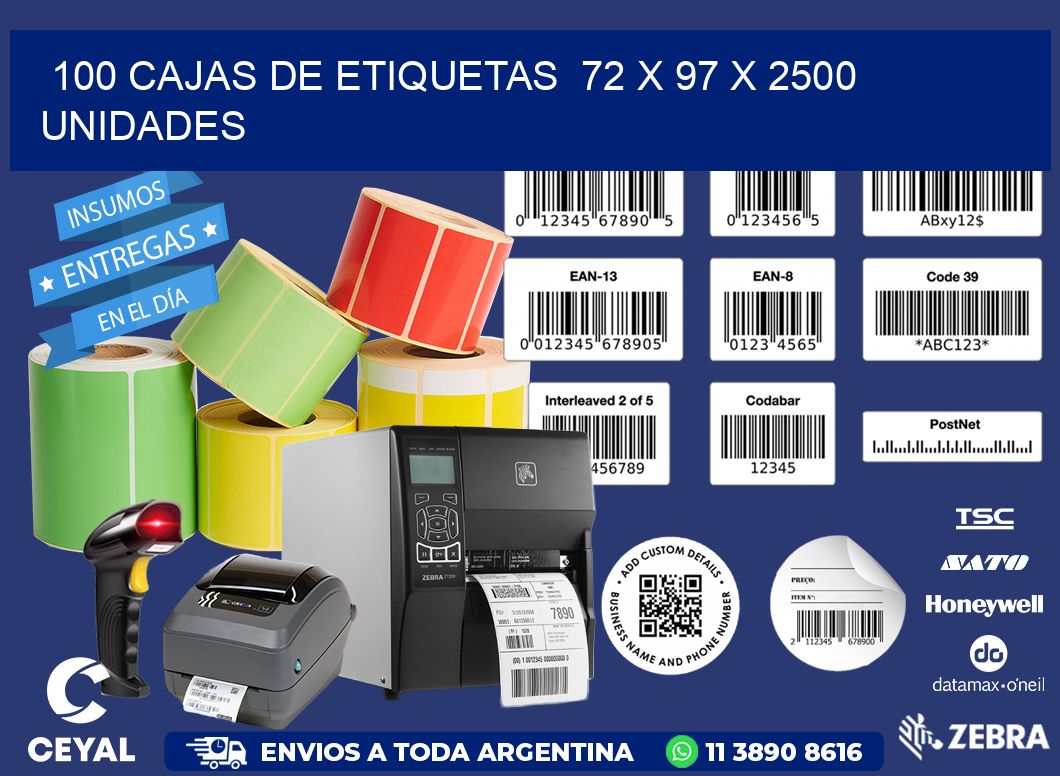 100 CAJAS DE ETIQUETAS  72 x 97 X 2500 UNIDADES