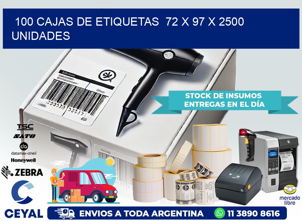 100 CAJAS DE ETIQUETAS  72 x 97 X 2500 UNIDADES