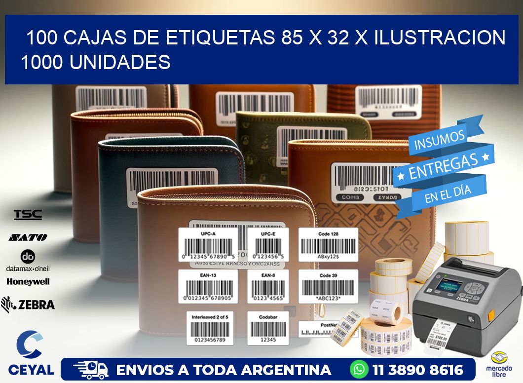 100 CAJAS DE ETIQUETAS 85 x 32 X ILUSTRACION 1000 UNIDADES