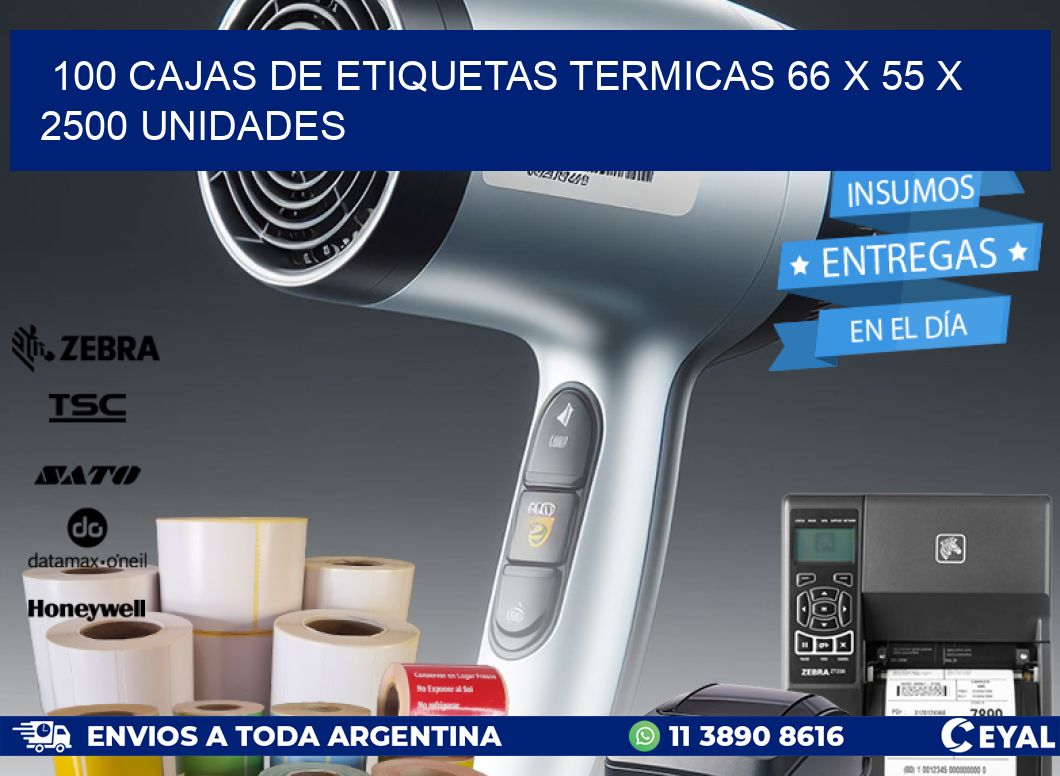 100 CAJAS DE ETIQUETAS TERMICAS 66 x 55 X 2500 UNIDADES