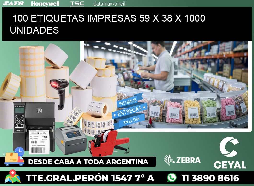 100 ETIQUETAS IMPRESAS 59 x 38 X 1000 UNIDADES