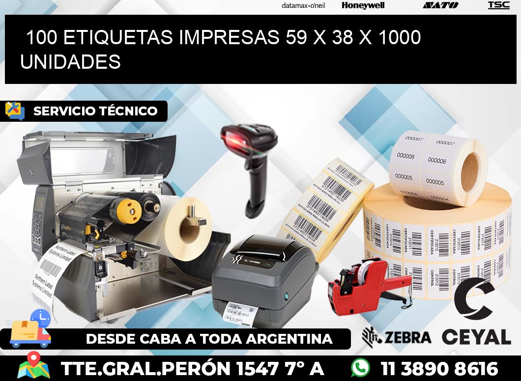 100 ETIQUETAS IMPRESAS 59 x 38 X 1000 UNIDADES