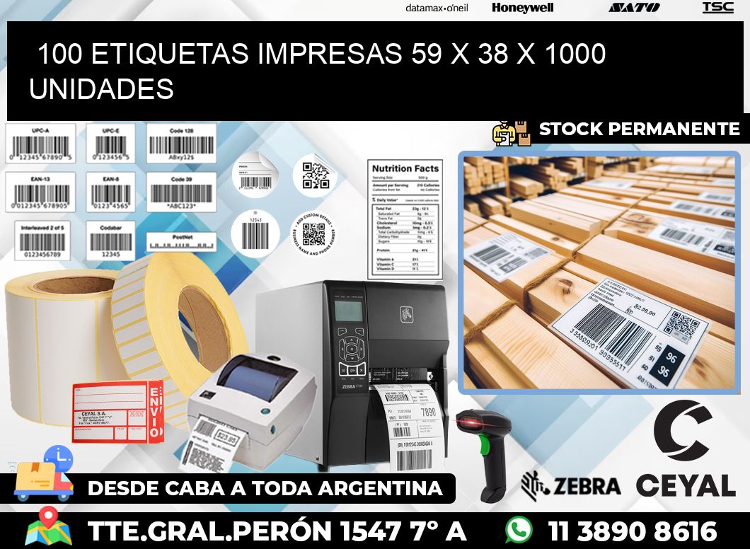 100 ETIQUETAS IMPRESAS 59 x 38 X 1000 UNIDADES