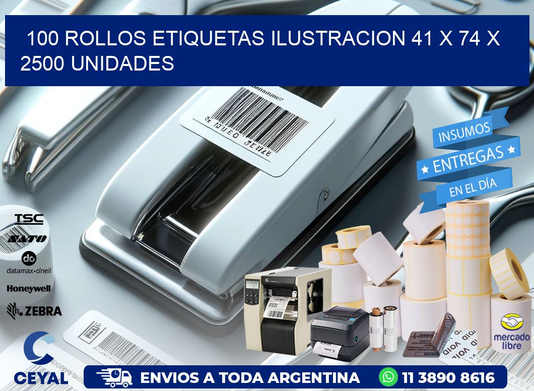 100 ROLLOS ETIQUETAS ILUSTRACION 41 x 74 X 2500 UNIDADES