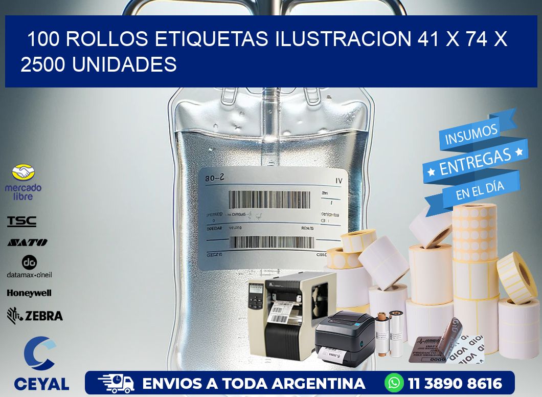 100 ROLLOS ETIQUETAS ILUSTRACION 41 x 74 X 2500 UNIDADES