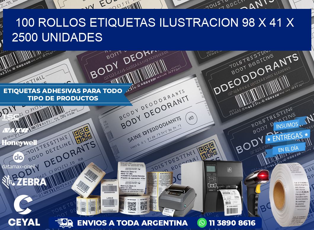 100 ROLLOS ETIQUETAS ILUSTRACION 98 x 41 X 2500 UNIDADES