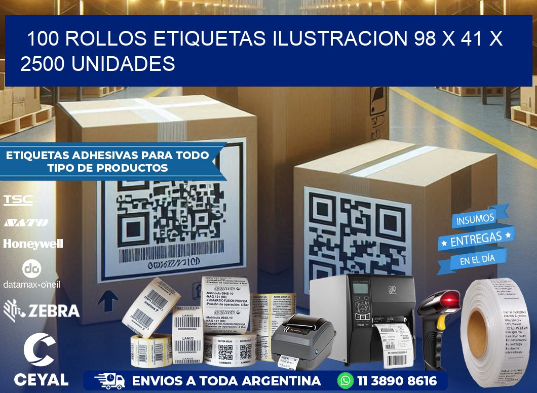 100 ROLLOS ETIQUETAS ILUSTRACION 98 x 41 X 2500 UNIDADES