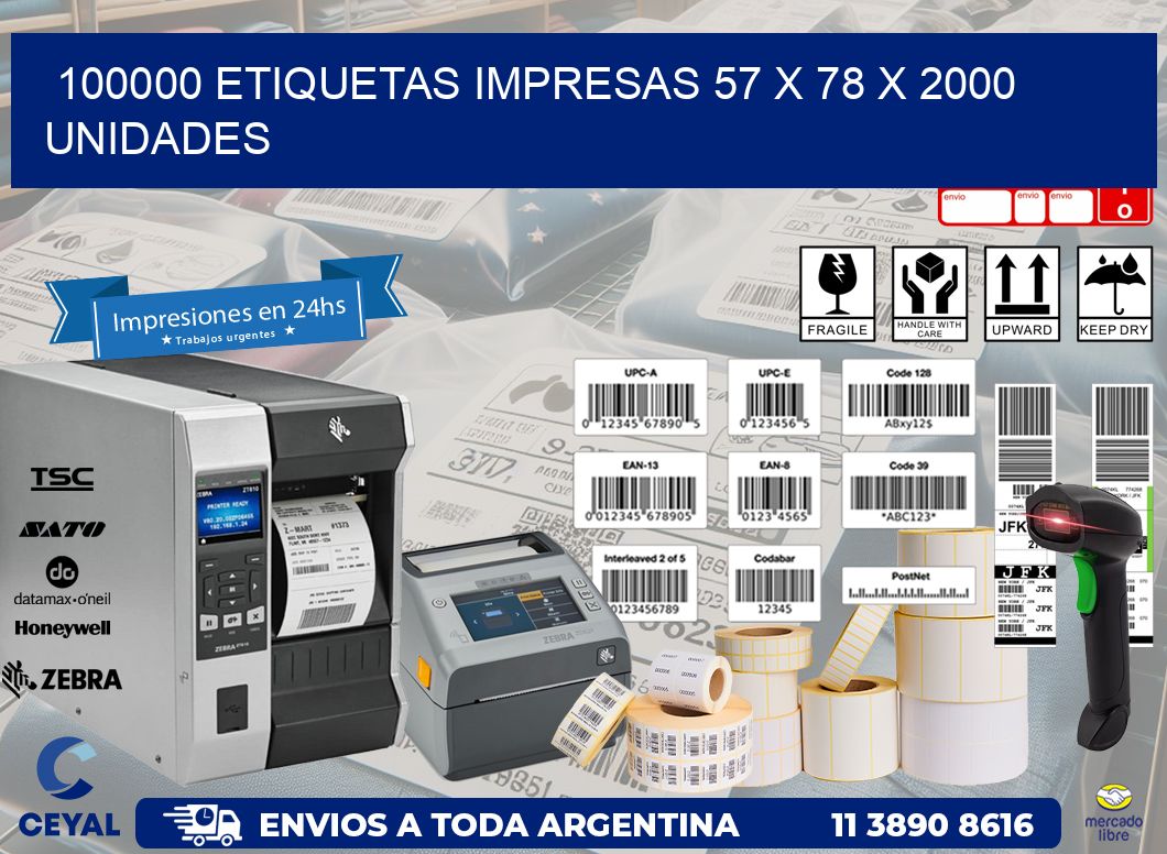 100000 ETIQUETAS IMPRESAS 57 x 78 X 2000 UNIDADES