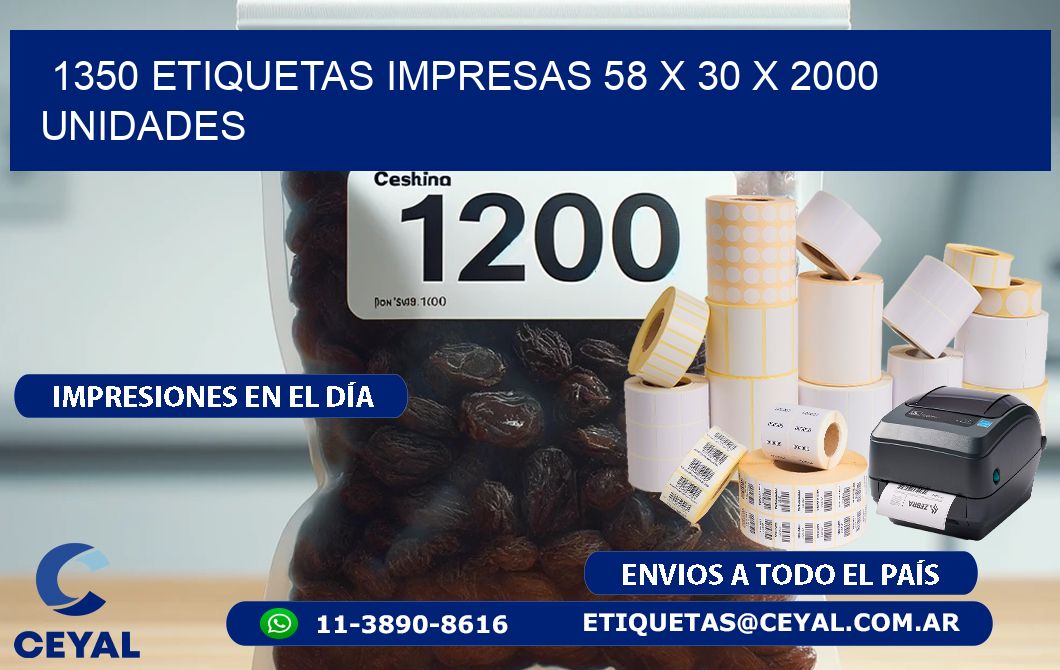 1350 ETIQUETAS IMPRESAS 58 x 30 X 2000 UNIDADES
