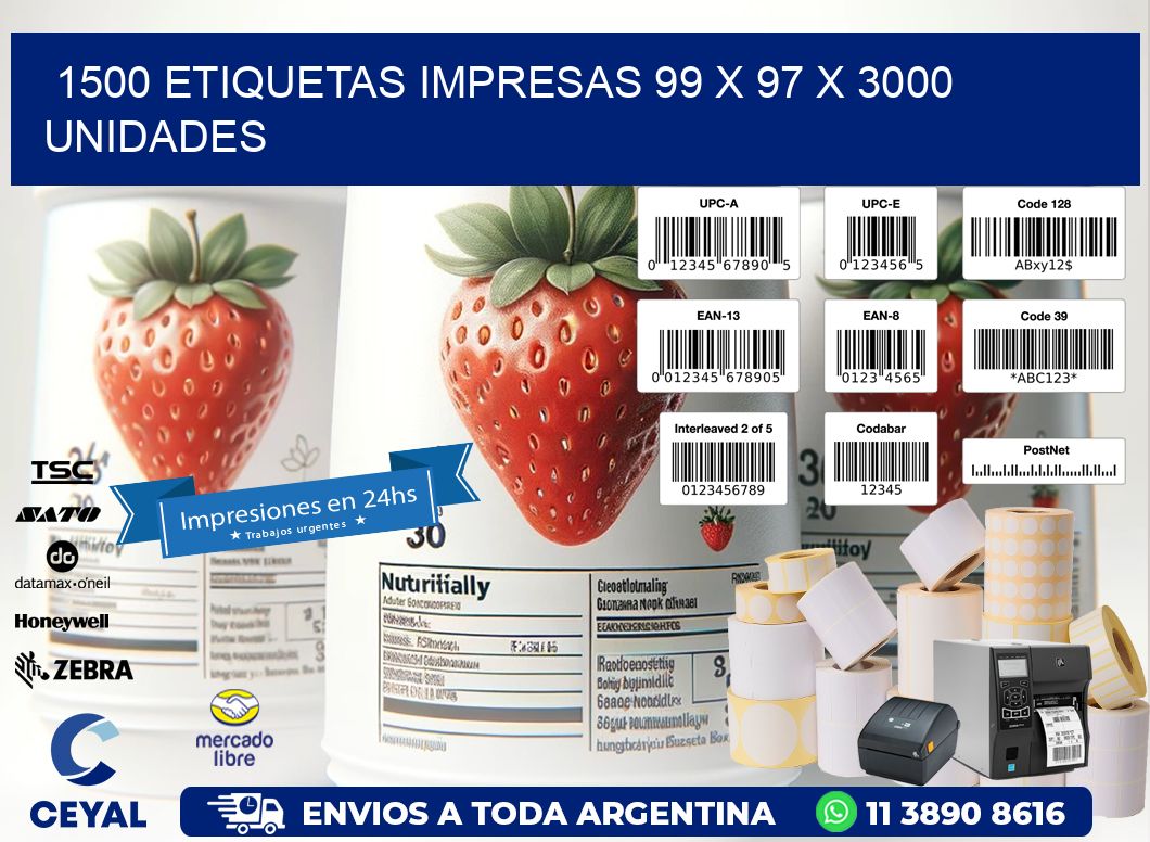 1500 ETIQUETAS IMPRESAS 99 x 97 X 3000 UNIDADES