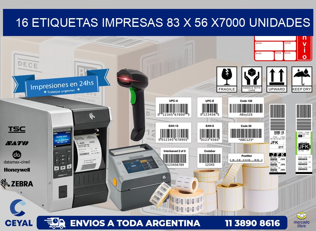 16 ETIQUETAS IMPRESAS 83 x 56 X7000 UNIDADES