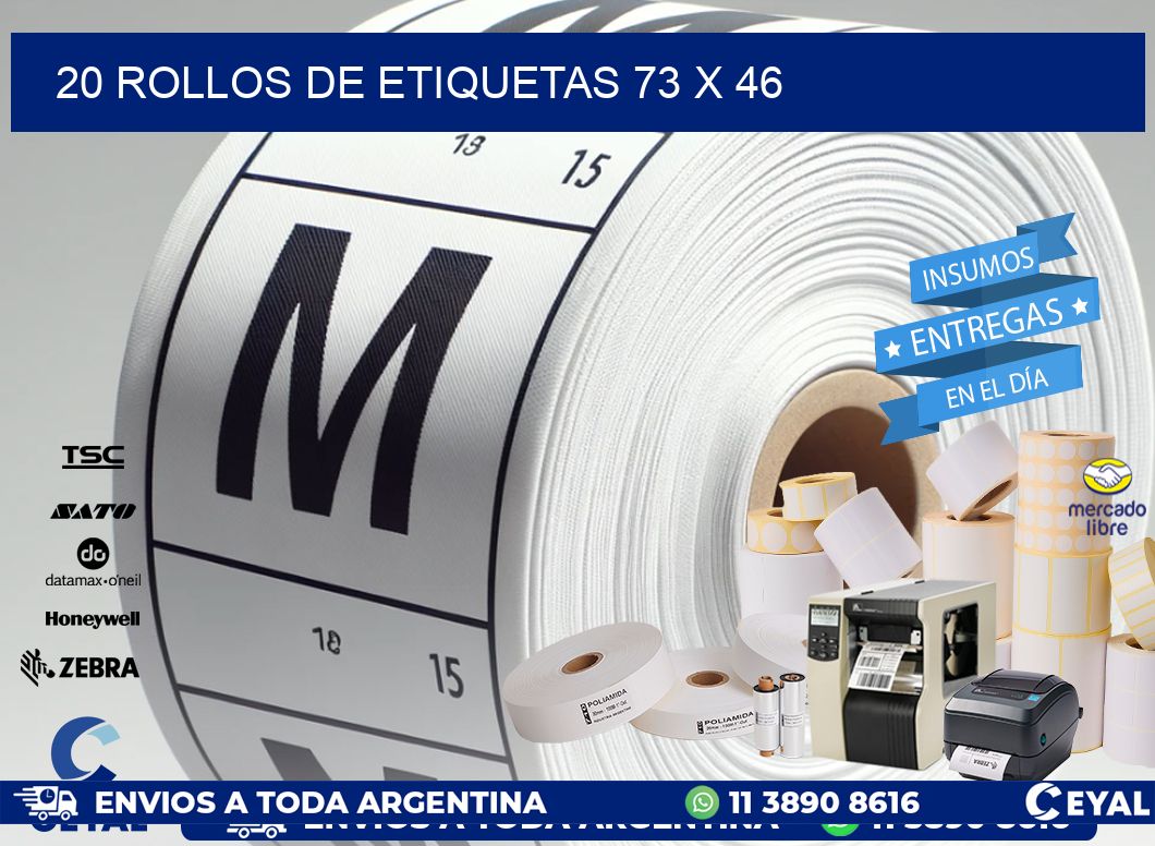 20 ROLLOS DE ETIQUETAS 73 x 46