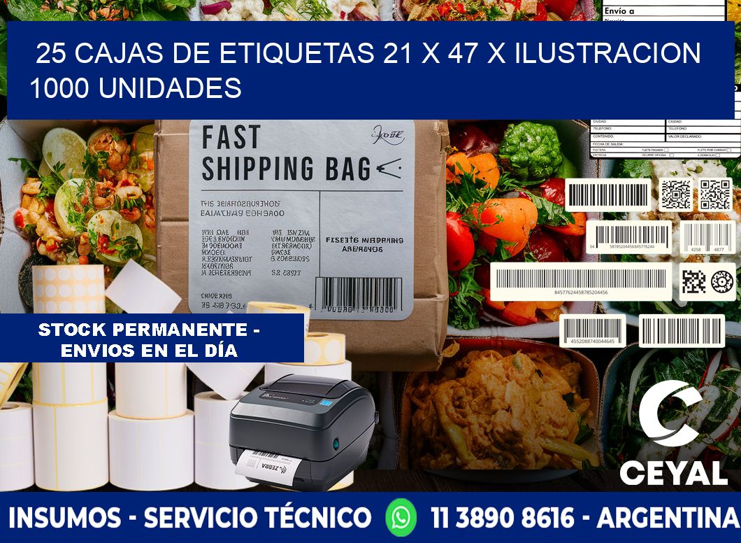 25 CAJAS DE ETIQUETAS 21 x 47 X ILUSTRACION 1000 UNIDADES