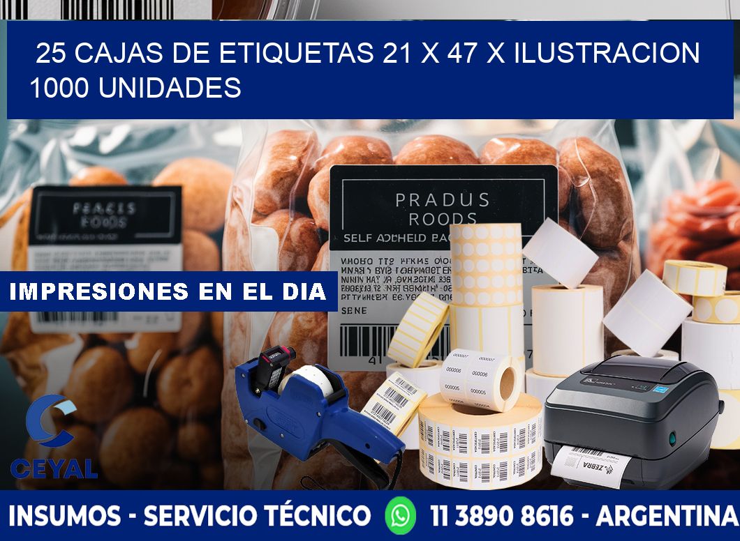 25 CAJAS DE ETIQUETAS 21 x 47 X ILUSTRACION 1000 UNIDADES