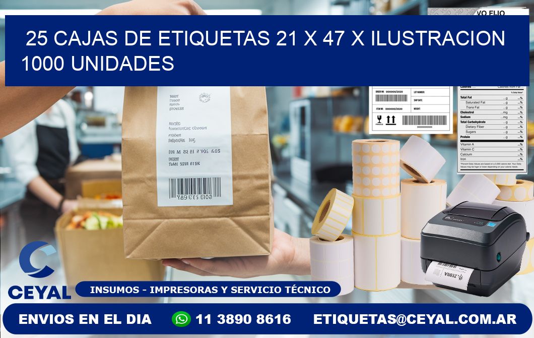 25 CAJAS DE ETIQUETAS 21 x 47 X ILUSTRACION 1000 UNIDADES