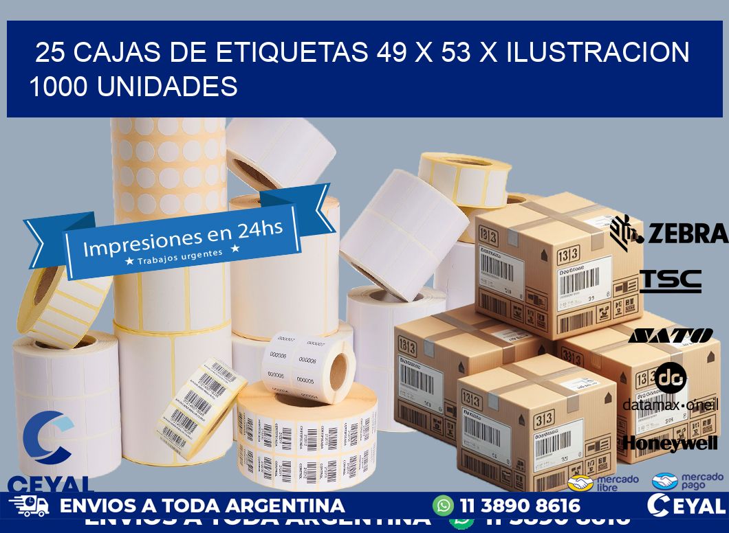 25 CAJAS DE ETIQUETAS 49 x 53 X ILUSTRACION 1000 UNIDADES