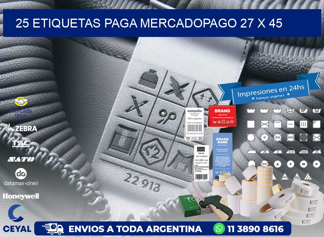 25 ETIQUETAS PAGA MERCADOPAGO 27 x 45