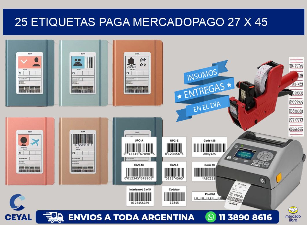 25 ETIQUETAS PAGA MERCADOPAGO 27 x 45