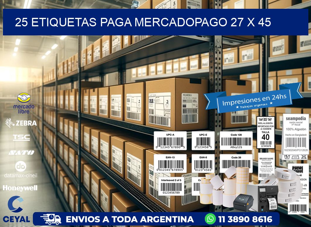 25 ETIQUETAS PAGA MERCADOPAGO 27 x 45