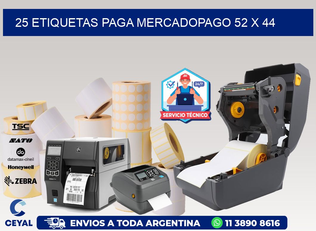 25 ETIQUETAS PAGA MERCADOPAGO 52 x 44
