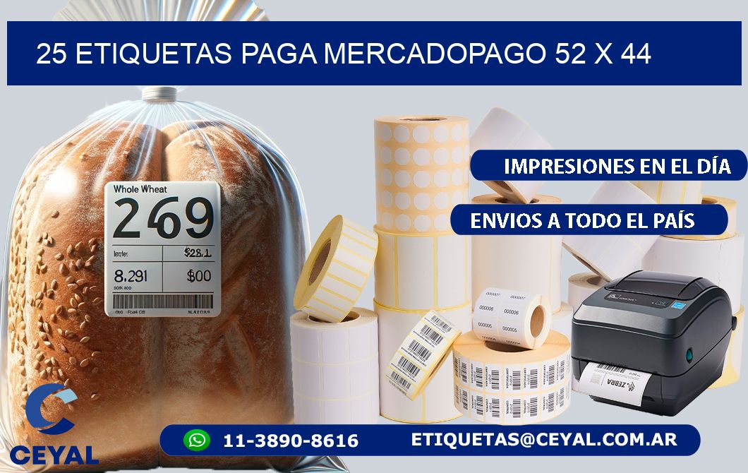 25 ETIQUETAS PAGA MERCADOPAGO 52 x 44