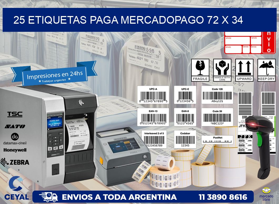 25 ETIQUETAS PAGA MERCADOPAGO 72 x 34