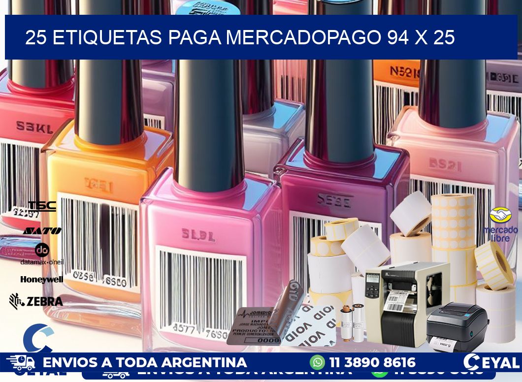 25 ETIQUETAS PAGA MERCADOPAGO 94 x 25