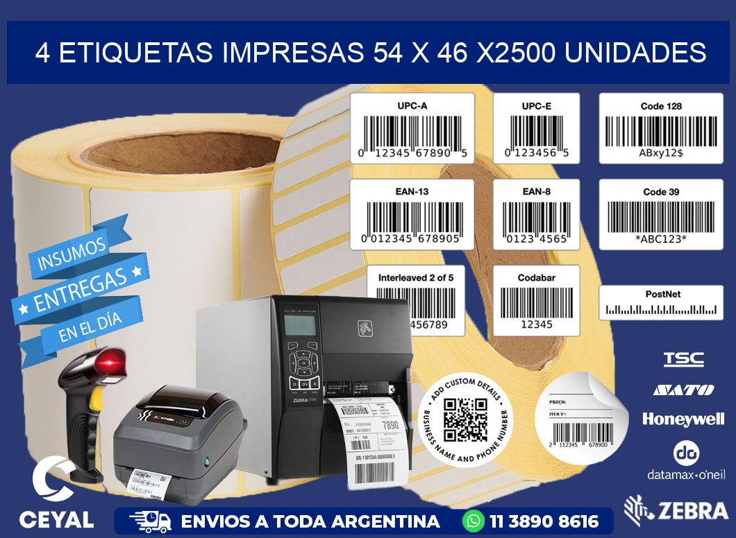 4 ETIQUETAS IMPRESAS 54 x 46 X2500 UNIDADES