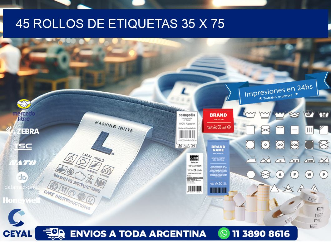 45 ROLLOS DE ETIQUETAS 35 x 75