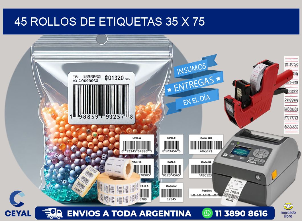 45 ROLLOS DE ETIQUETAS 35 x 75
