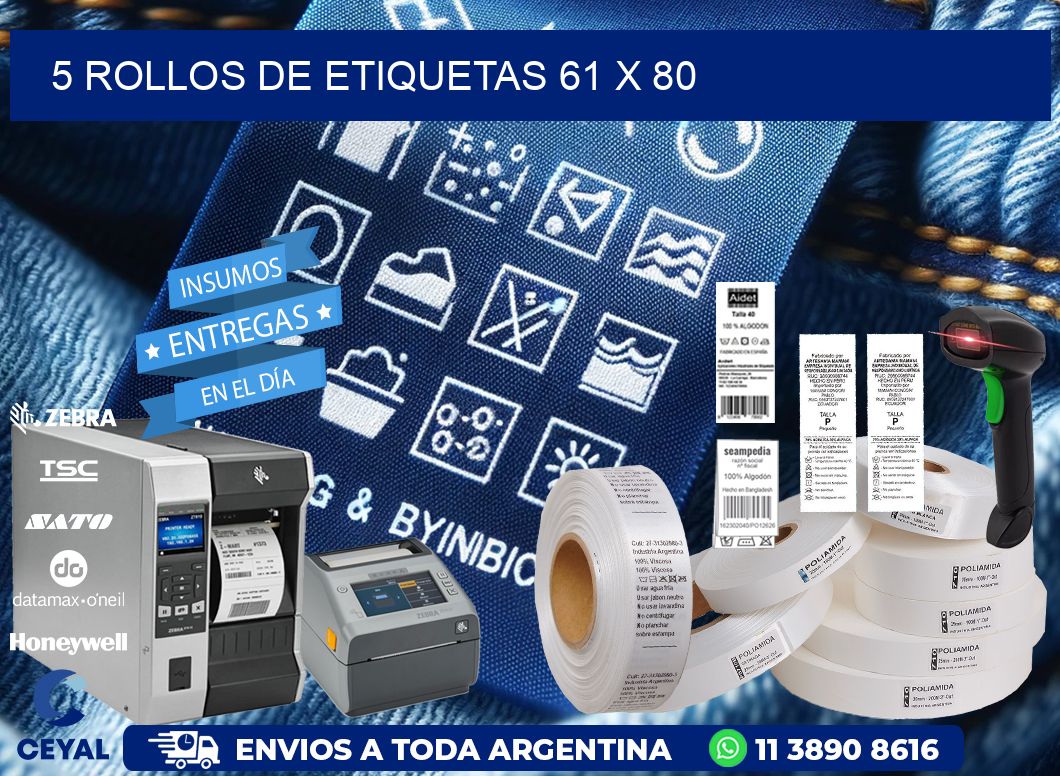 5 ROLLOS DE ETIQUETAS 61 x 80